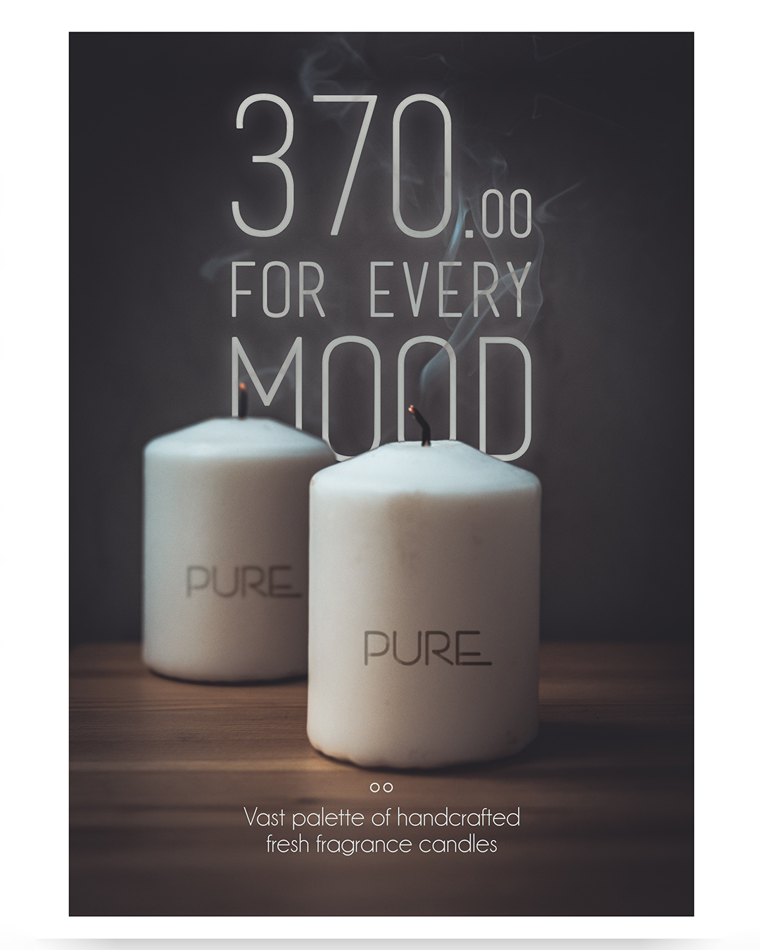 Pure Home + Living candle campaign signage designed by JUMPINGGOOSE for elegant in-store communication and display.